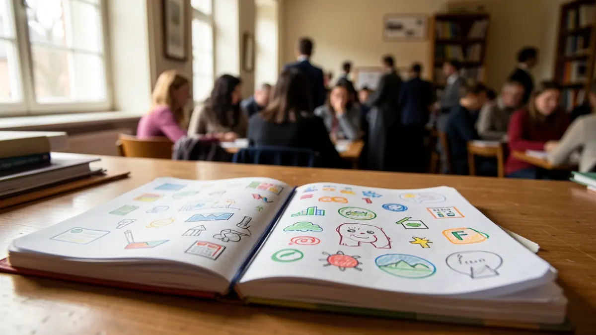 Imagen genérica de un cuaderno escolar abierto sobre un escritorio de madera con luz natural.