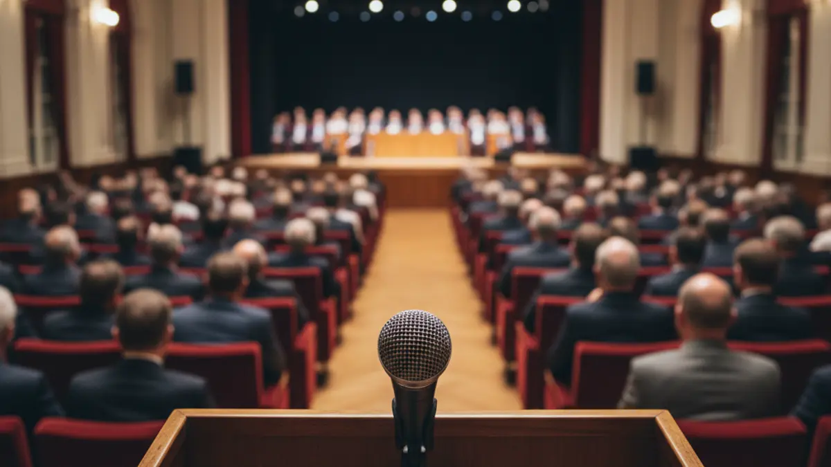 Imagen genérica de un micrófono en un podio durante una conferencia.