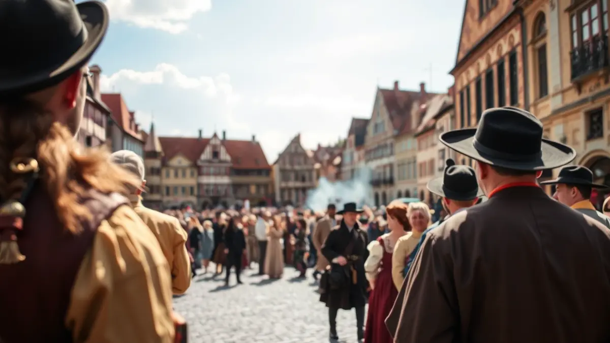 Image of a historical reenactment in a Madrid square.