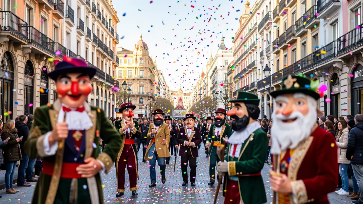 Generic image of a traditional celebration in Madrid with Giant and Big-head figures.