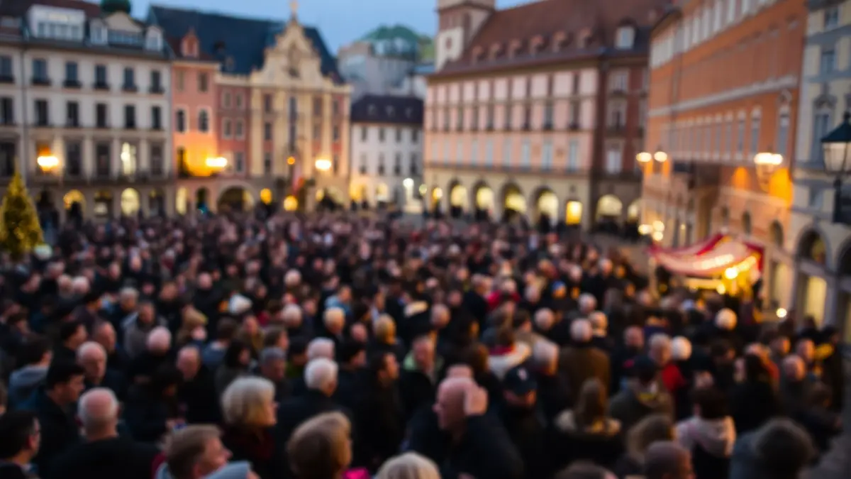 Generic image of a crowd in a historic square during a festive event.