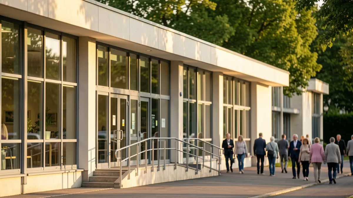 Facade of a municipal senior center with capacity for 20 people.