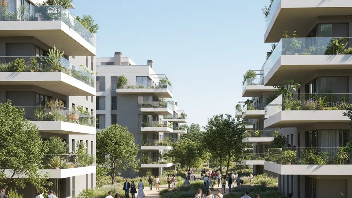 Image of modern residential buildings in a new urban development in Madrid.