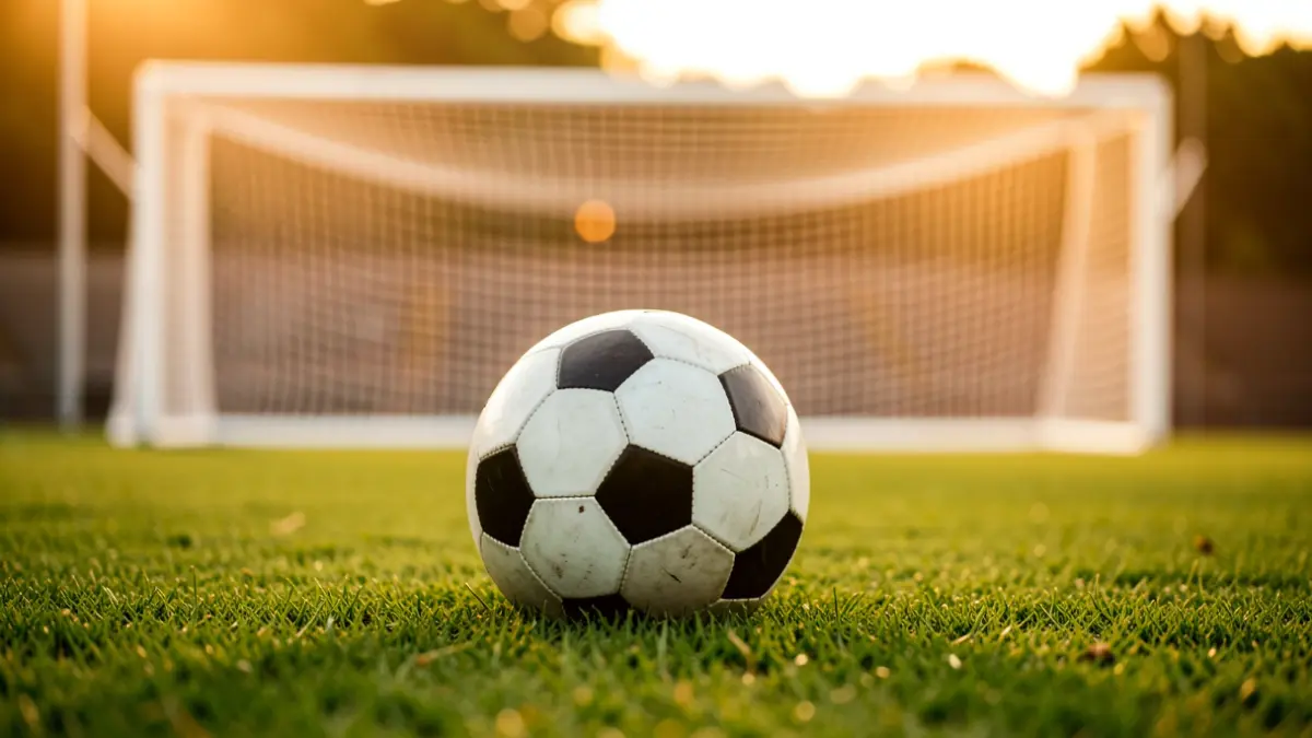 Imagen genérica de un balón de fútbol sobre el césped con la portería al fondo.