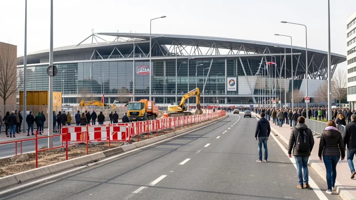 Image of construction work at the IFEMA exhibition center in Madrid for the adaptation of the Formula 1 circuit.