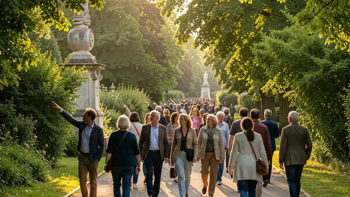 Generic image of a group of people on a guided tour in a natural Madrid setting.