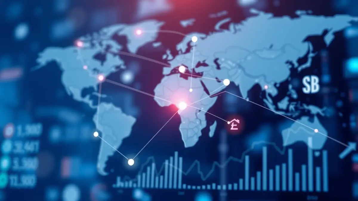 Imagen genérica de conexiones empresariales globales y gráficos financieros.