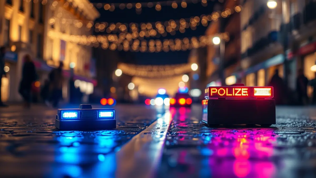 Generic image of emergency lights on a Madrid street during a festive event.