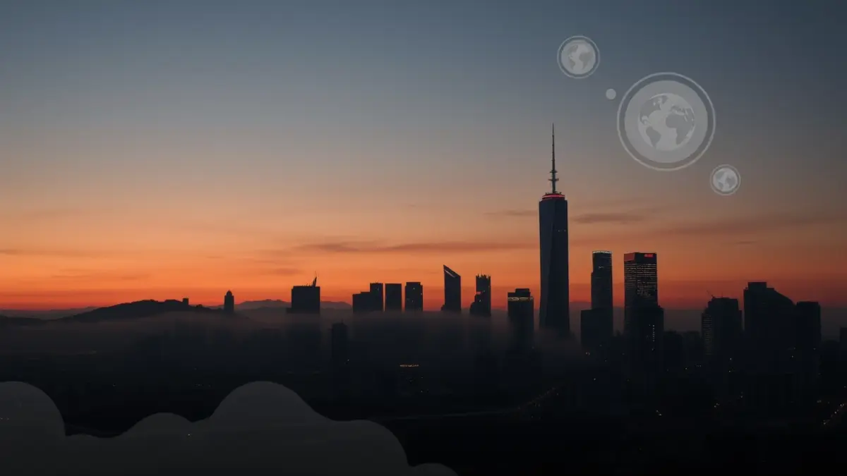 Generic image of a city at dusk with a slightly hazy sky, symbolizing air pollution and efforts to improve environmental quality.