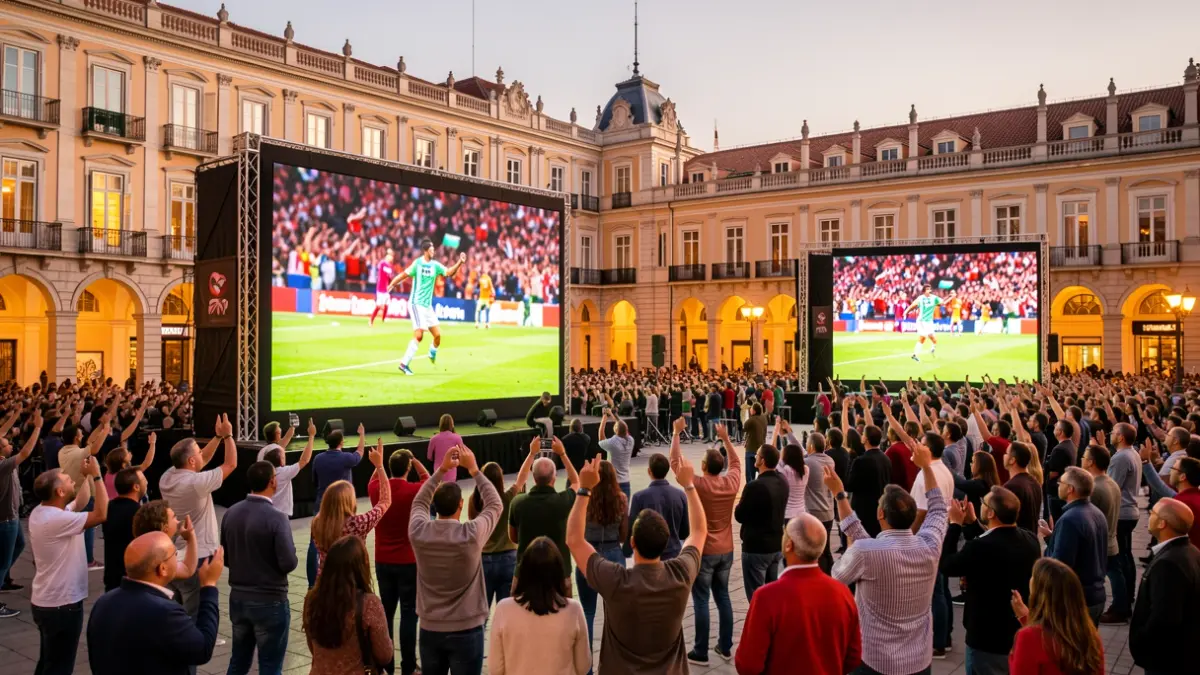 Giant screens in Madrid's Plaza de Colón to watch the World Cup football matches.