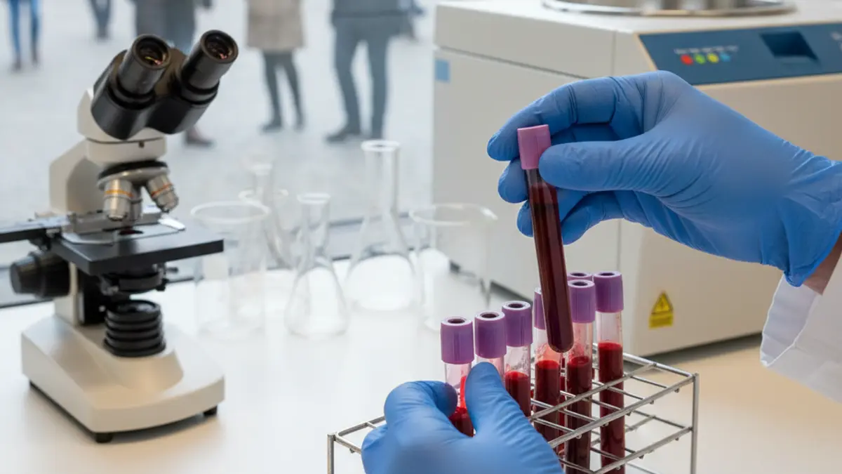 Generic image of a laboratory technician handling blood samples.