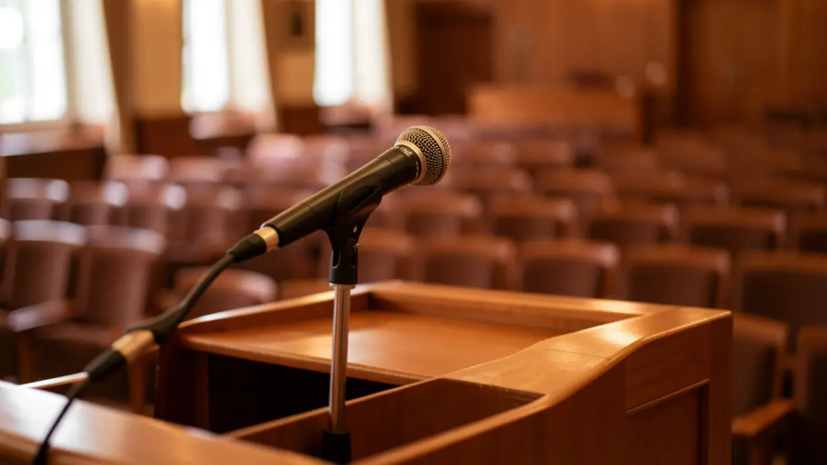 Generic image of a microphone on an empty podium.