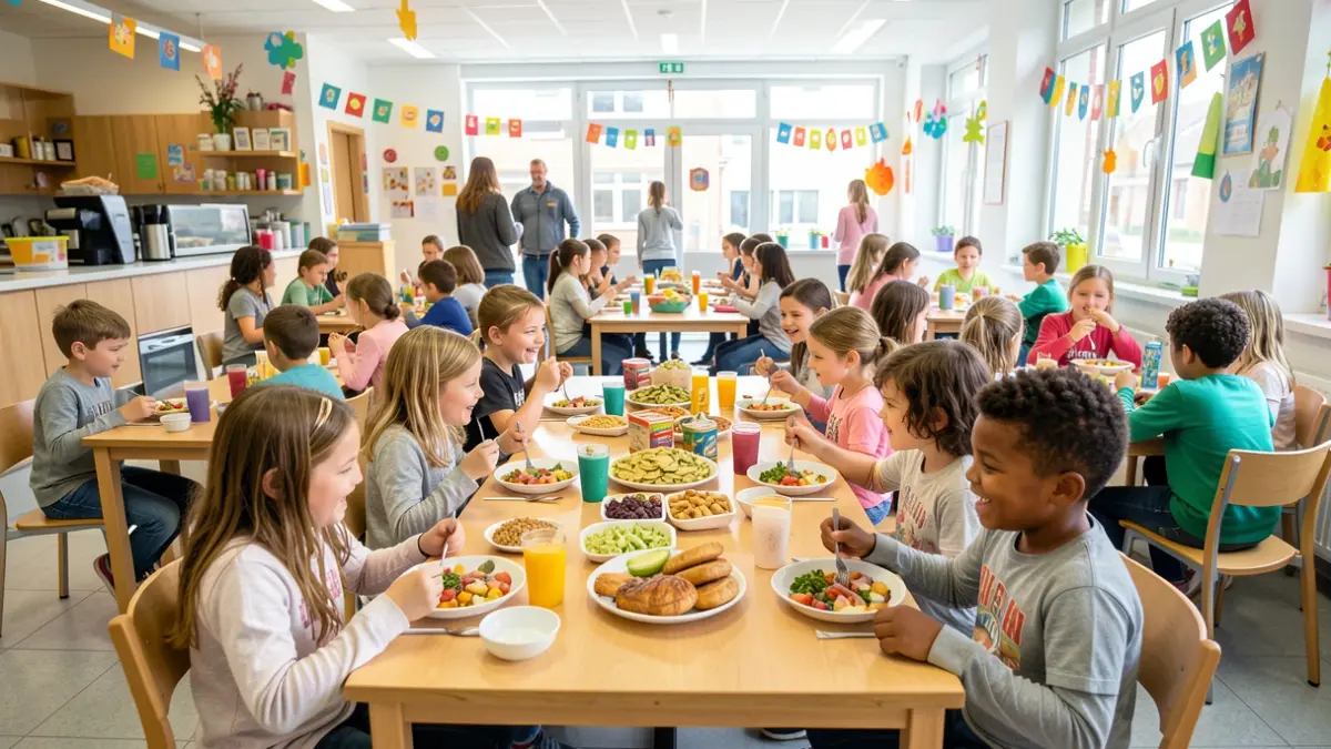 Imagen genérica de niños comiendo juntos en un comedor escolar.