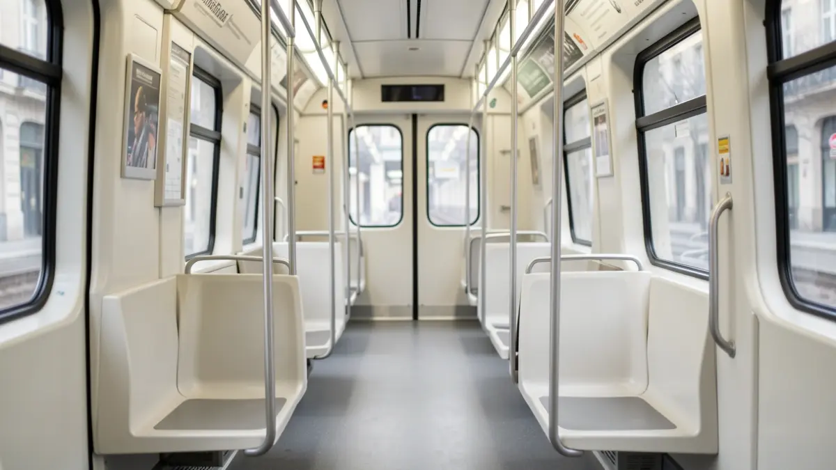 Interior de un vagón del Metro de Madrid vacío.