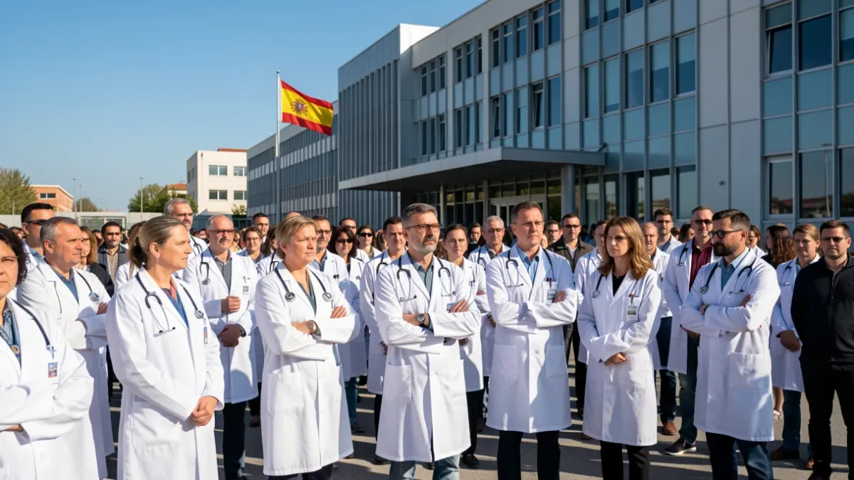 Imagen de médicos y facultativos concentrados frente a un hospital en Madrid.