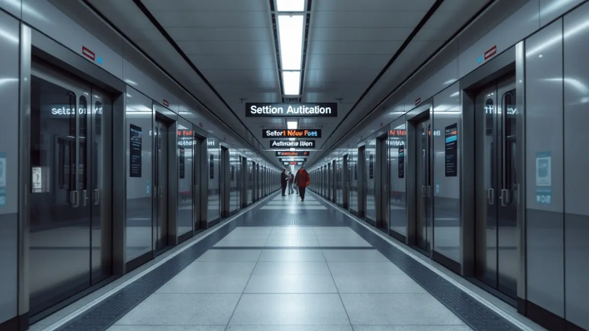 Imagen genérica de un andén de metro moderno con puertas automáticas y pavimento podotáctil.