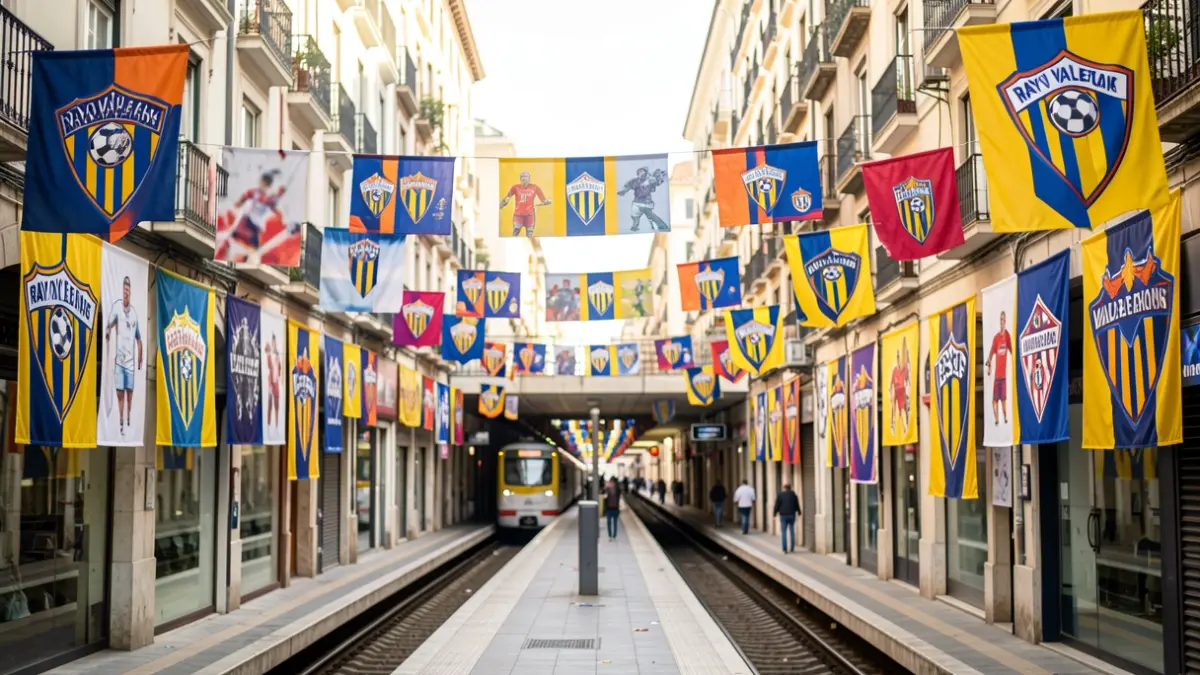 Madrid Metro stations decorated with Rayo Vallecano motifs for the UEFA Conference League final.