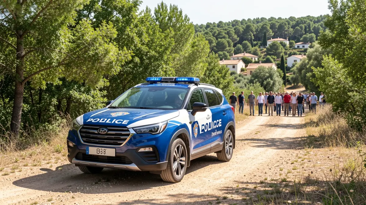 Vehículo patrulla híbrido de la Policía Local de Moralzarzal en una zona rural.