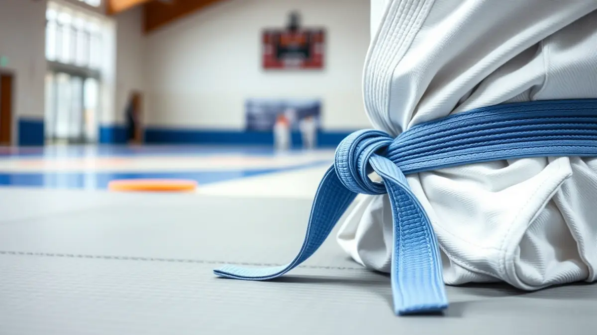 Generic image of a judo belt on a mat.