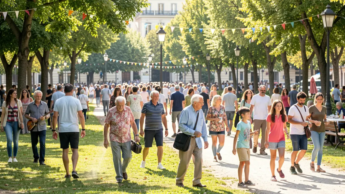 Imagen genérica de personas mayores participando en una actividad al aire libre en un parque de la Comunidad de Madrid, con gente joven uniéndose.