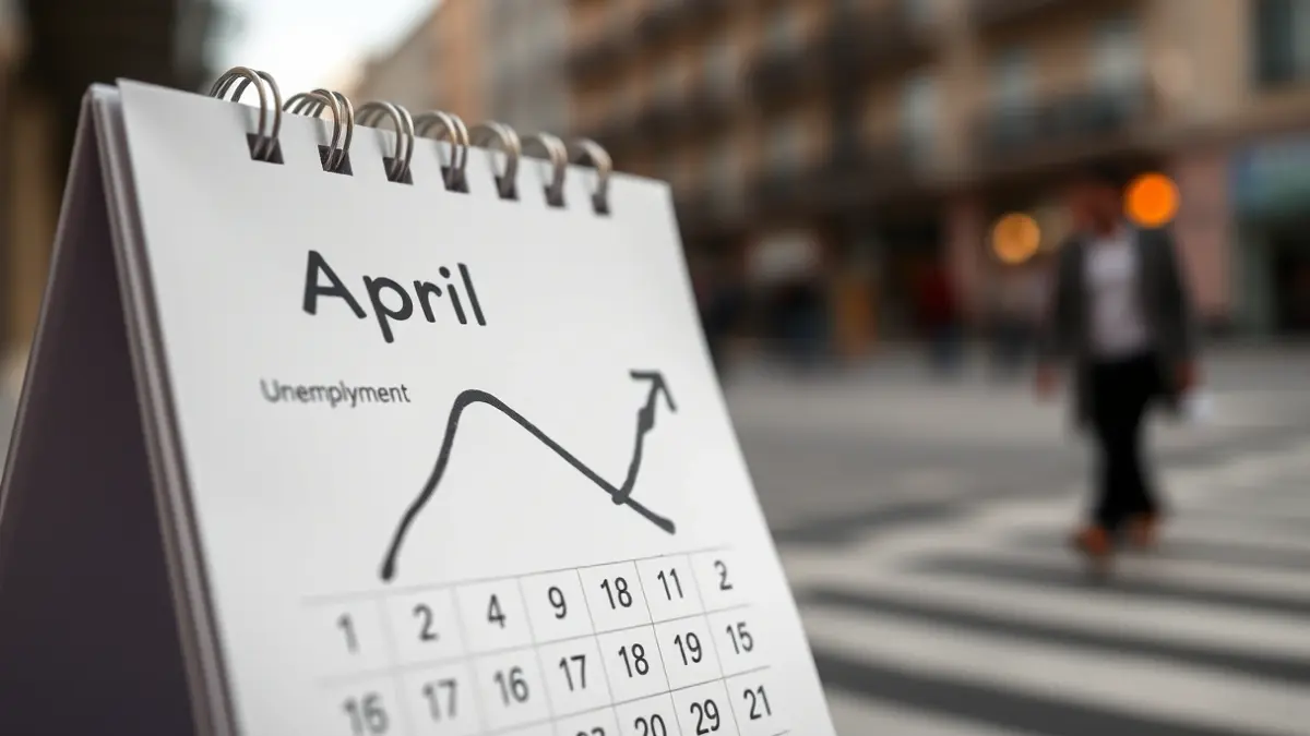 Imagen genérica de un calendario de abril con una flecha descendente, simbolizando la reducción del paro.