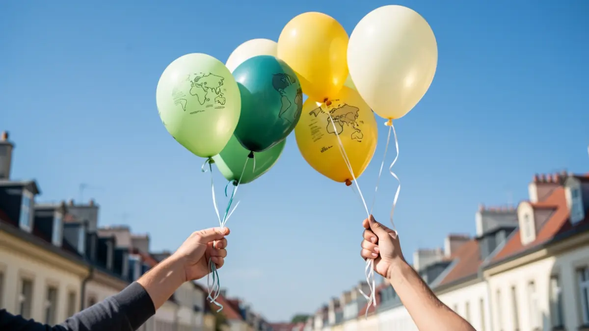 Generic image of biodegradable balloons being released into the sky.