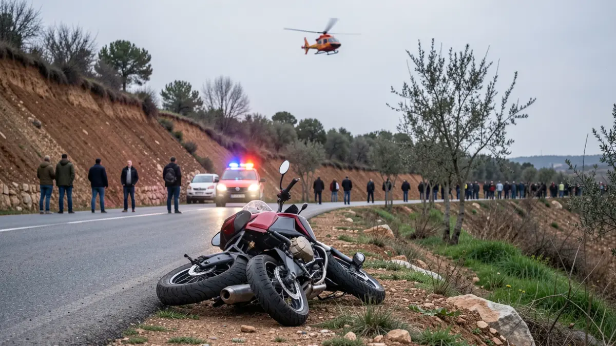Generic image of a motorcycle accident with a rescue helicopter.
