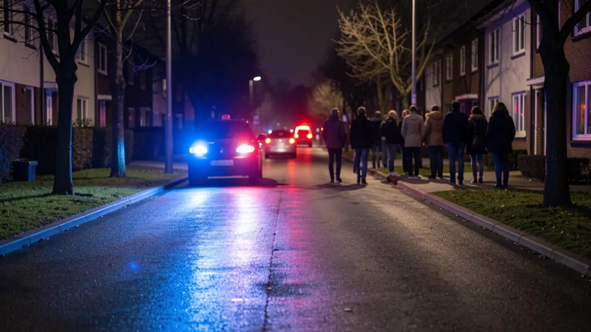 Generic image of police emergency lights reflecting on wet asphalt at night.