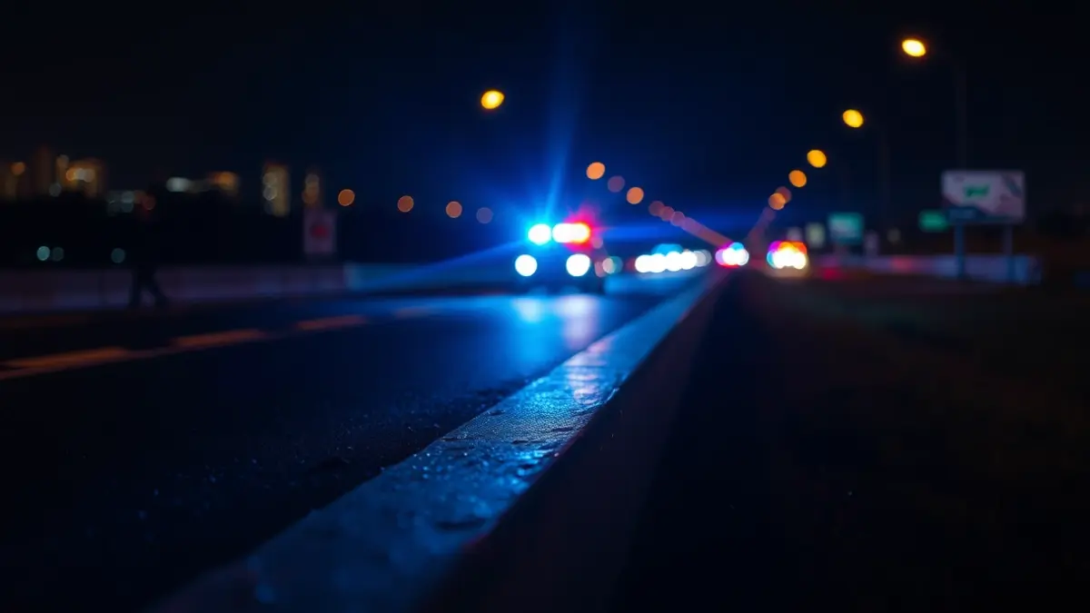 Imagen genérica de luces de emergencia en el arcén de una carretera por la noche.