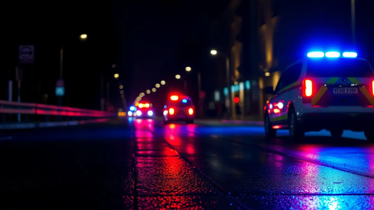 Generic image of emergency lights on a road at night.