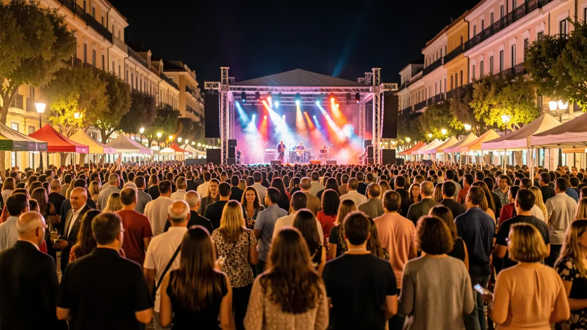 Imagen genérica de un concierto nocturno en el festival Noches del Botánico de Madrid, con luces de escenario y público.