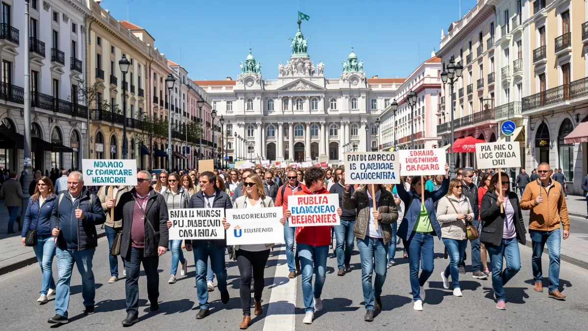 Imagen de una manifestación por la Sanidad Pública en Madrid con la Puerta de Cibeles al fondo.