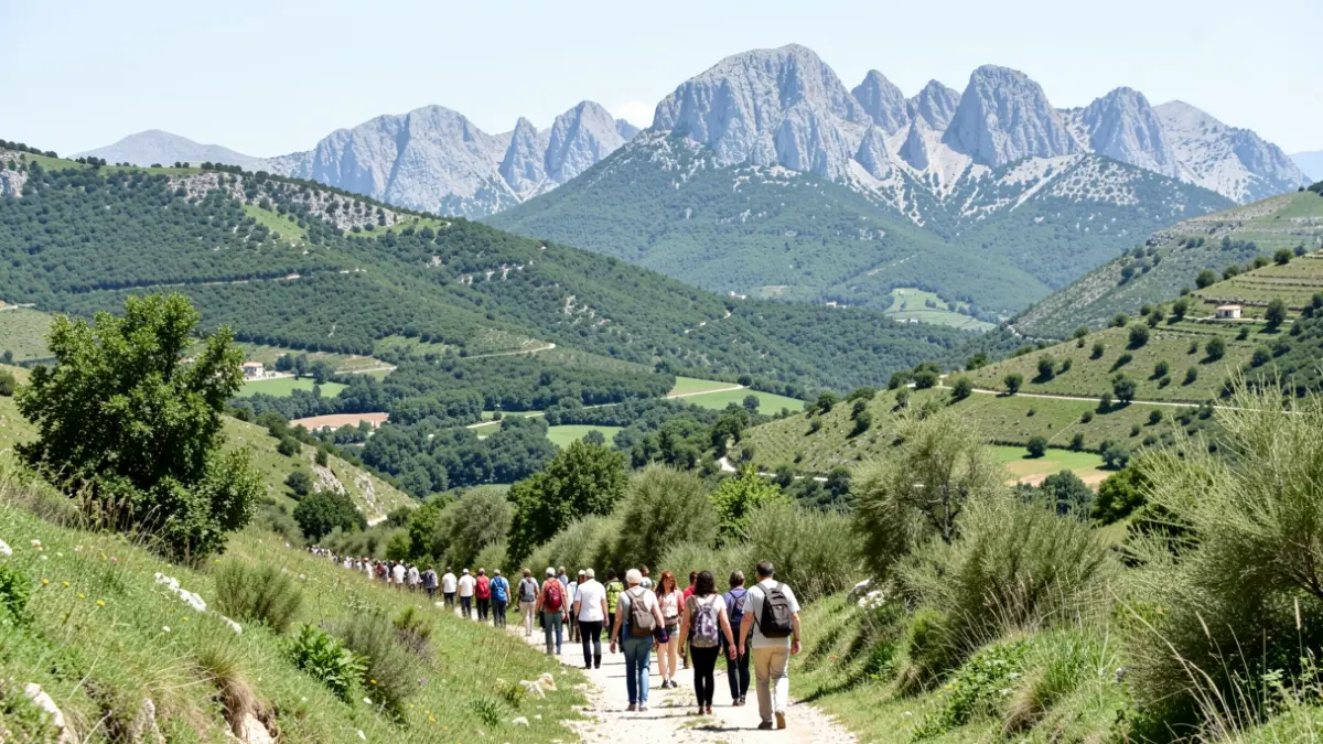 Paisaje de montaña en la Sierra de Madrid con senderos naturales.