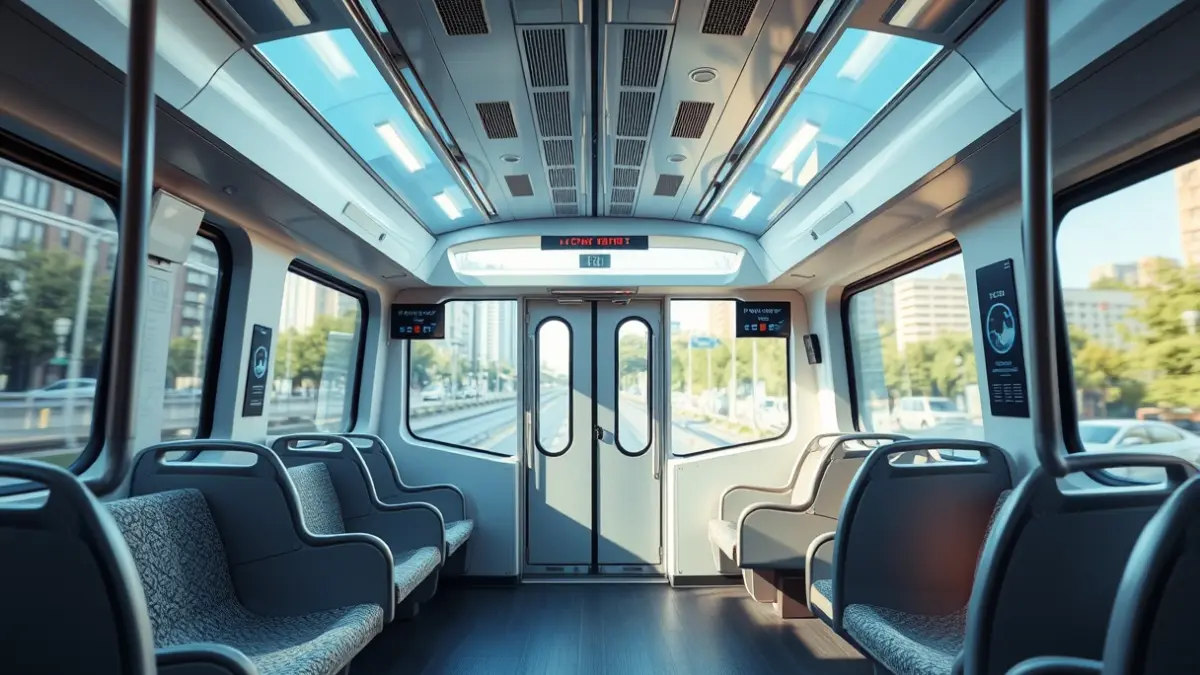 Imagen genérica de un tren moderno de Cercanías con asientos y ventanas grandes.