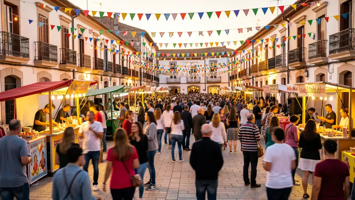 Imagen genérica de una plaza de pueblo animada durante unas fiestas locales.