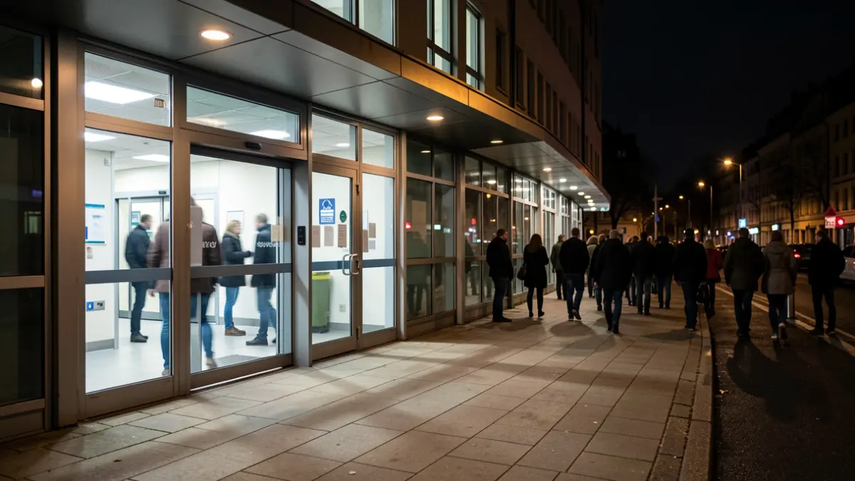 Imagen genérica de la entrada de urgencias de un hospital por la noche.