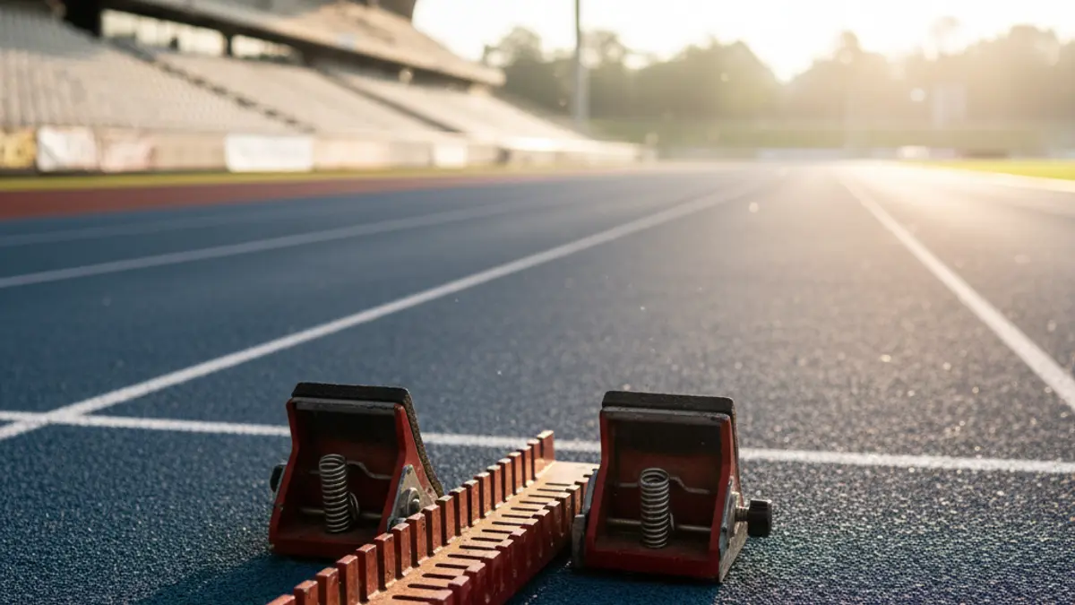 Generic image of a starting block on an athletics track.