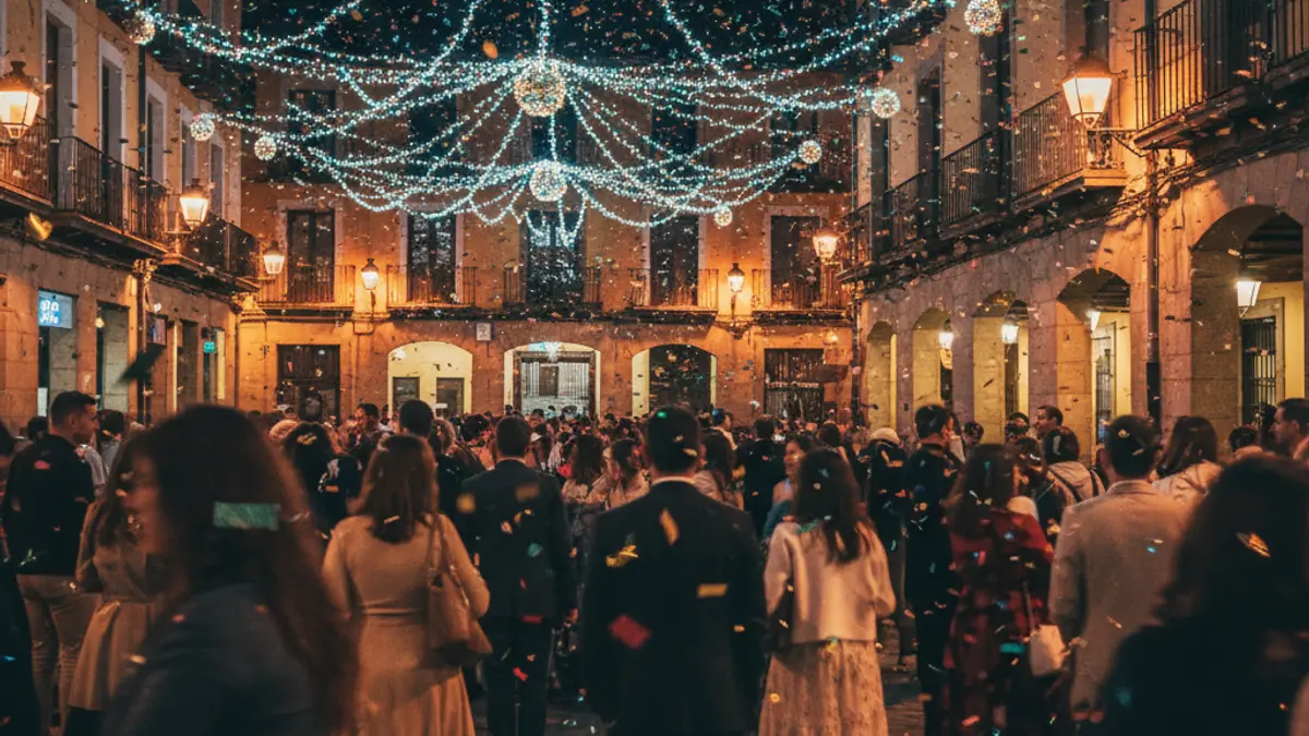 Generic image of a festive atmosphere with lights and people.