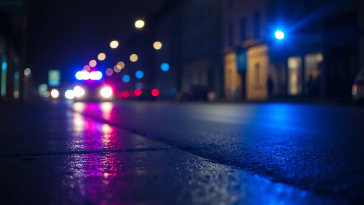Imagen genérica de luces de emergencia reflejadas en el asfalto mojado por la noche.