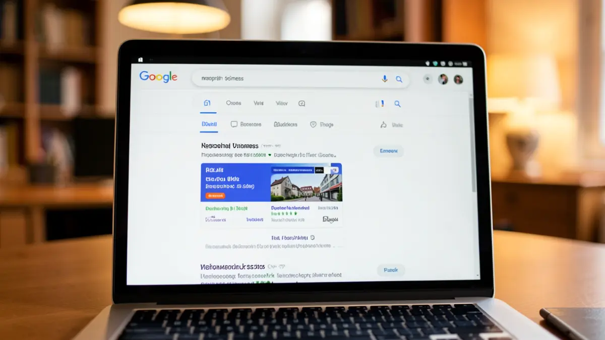 Generic image of a computer screen showing Google search results with a small business website ranking high.