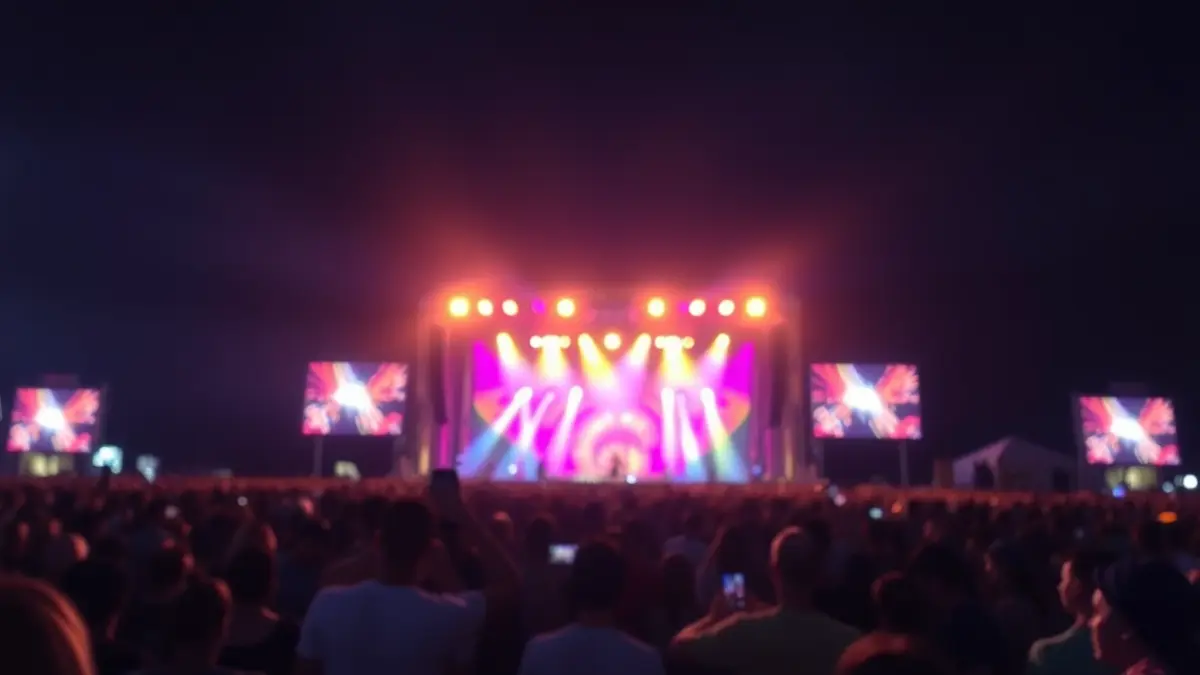 Generic image of an electronic music concert with lights and a crowd.
