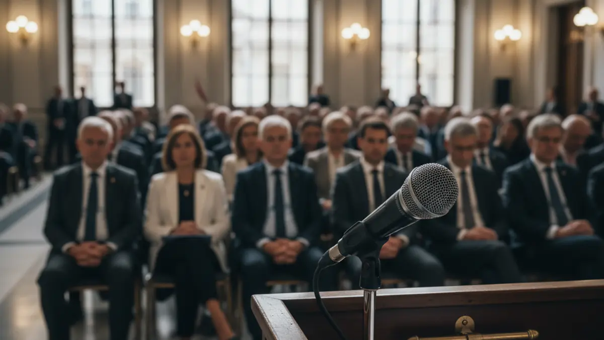 Generic image of a microphone on a podium, symbolizing a political announcement or public statement.