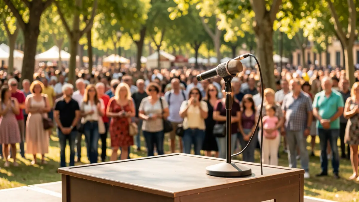 Escenario en un parque durante un festival cultural en Madrid.