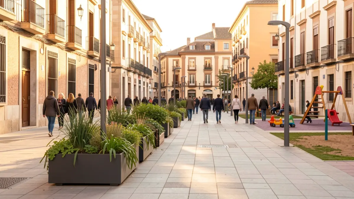 Imagen genérica de un paseo renovado en Madrid con nuevo mobiliario y zonas verdes.