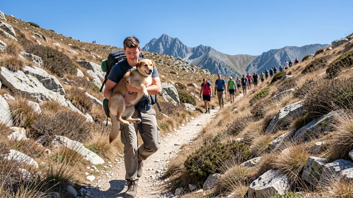 Imagen de un joven y su perro deshidratados en la Sierra de Guadarrama.