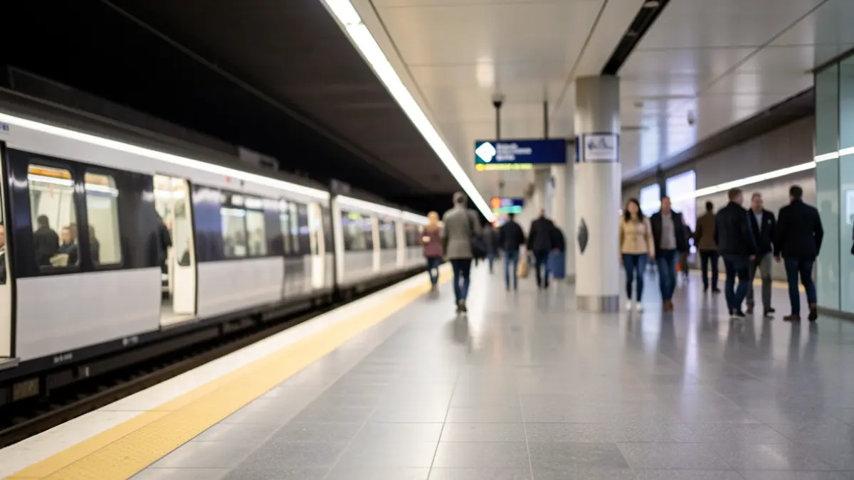 Generic image of a modern subway station with dim lighting.