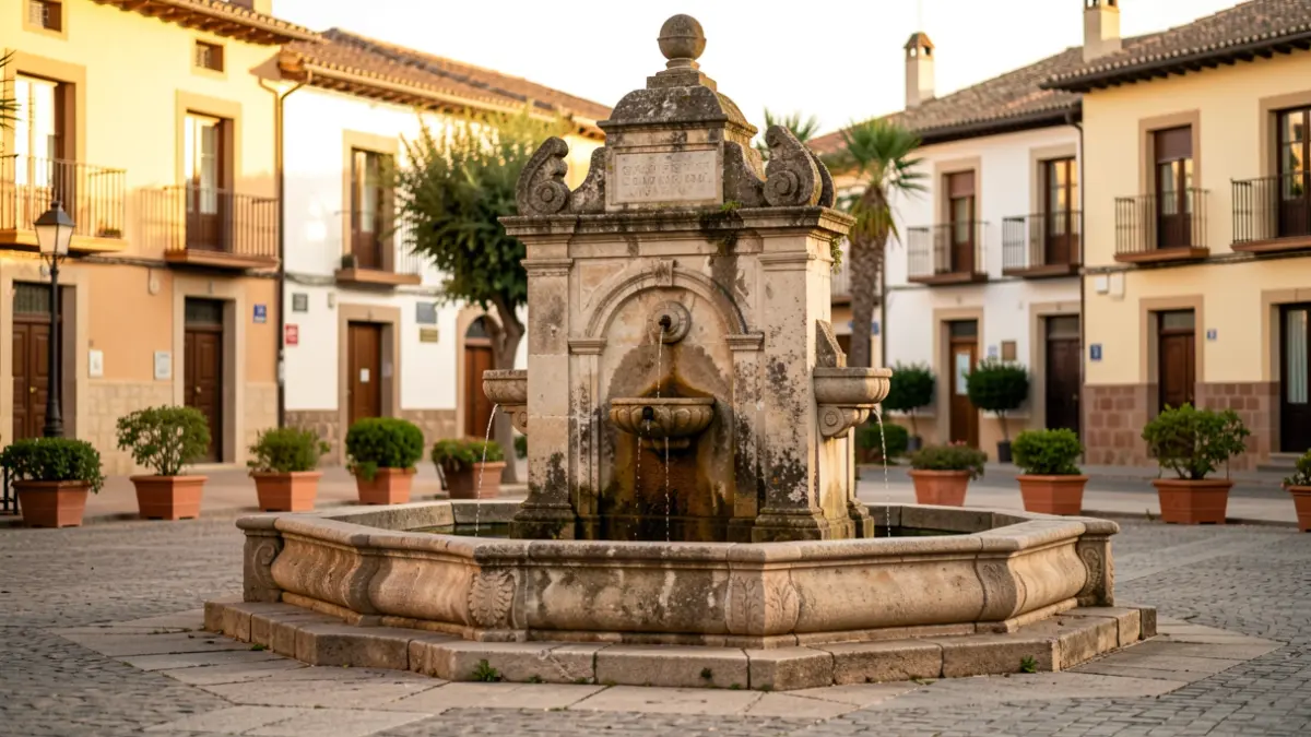 Fuente del Caño en Torrelodones, una fuente monumental de piedra con elementos arquitectónicos históricos.