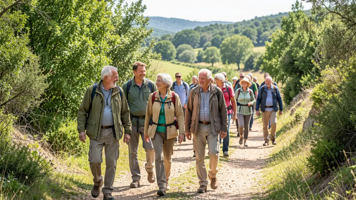 Generic image of elderly people enjoying a hiking route in a natural environment.