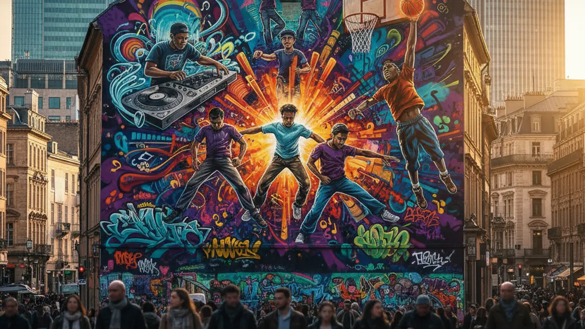 Imagen de un mural de arte urbano que representa la cultura joven.