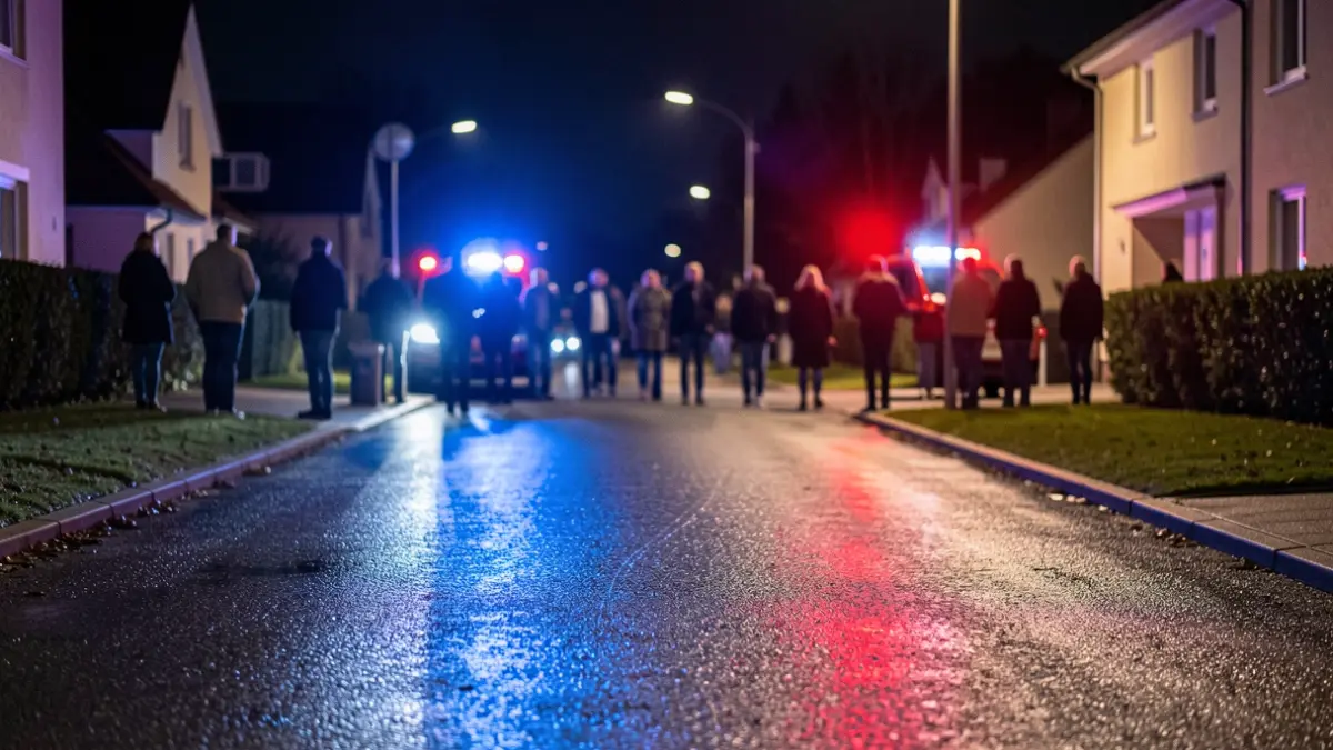 Generic image of police emergency lights reflecting on wet asphalt at night.